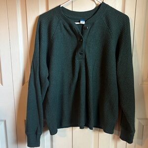 Old Navy Dark Green Button-Up Plush Tee